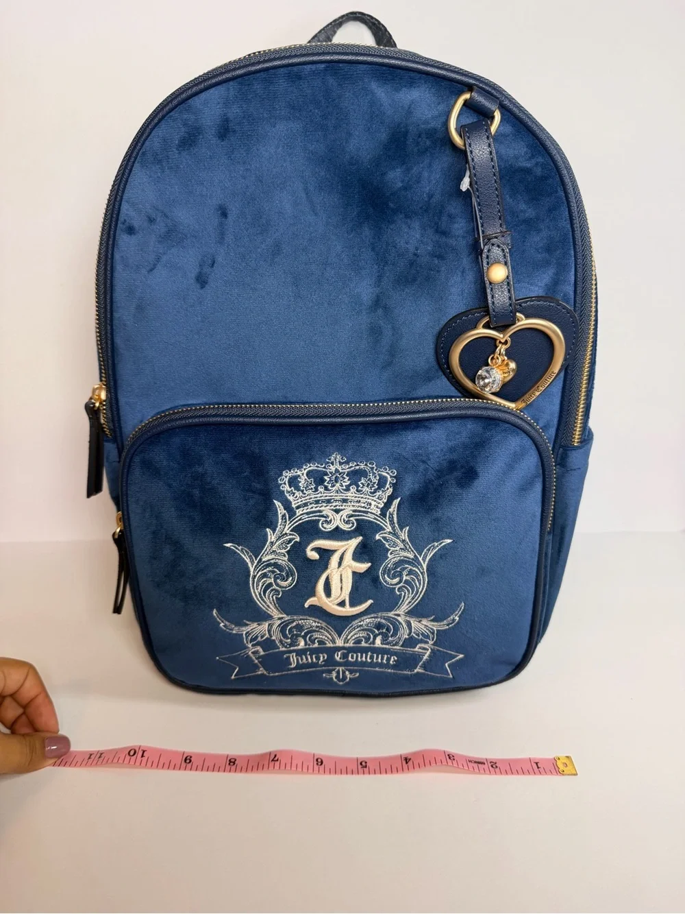 Juicy Couture Deep Blue Velvet Backpack with Heart Charm